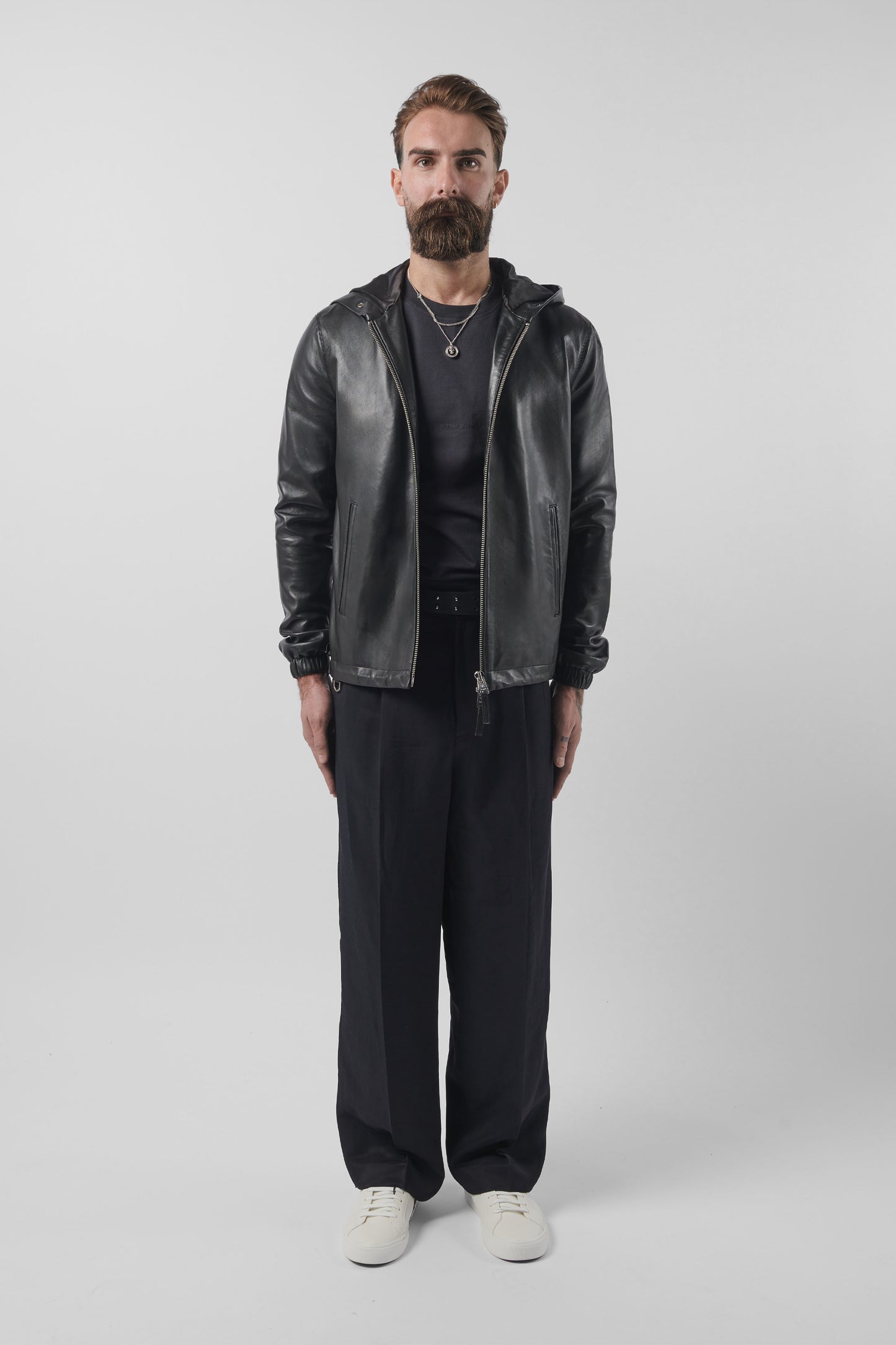 LEATHER ZIP UP HOODIE (Man)