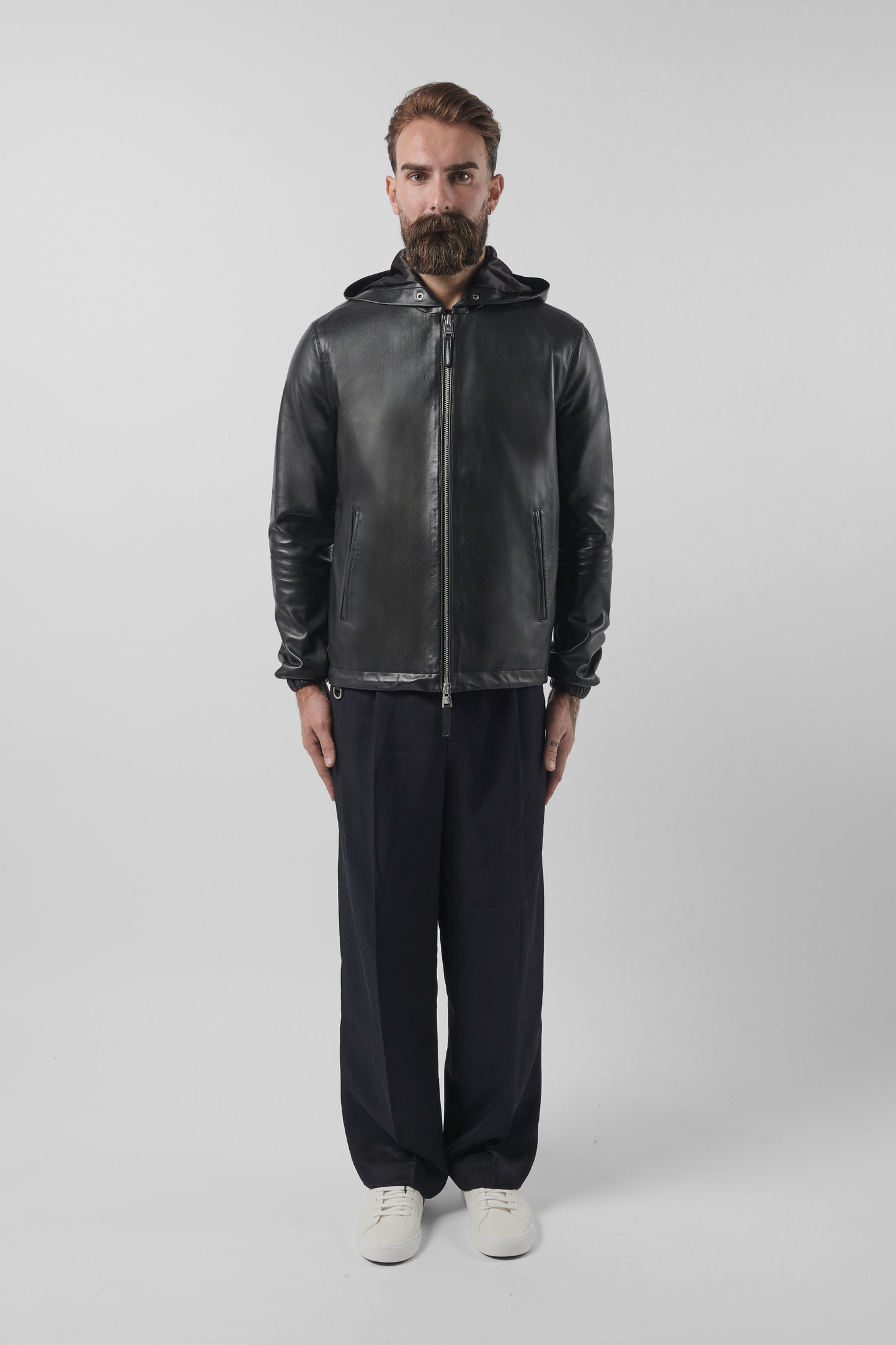 LEATHER ZIP UP HOODIE (Man)