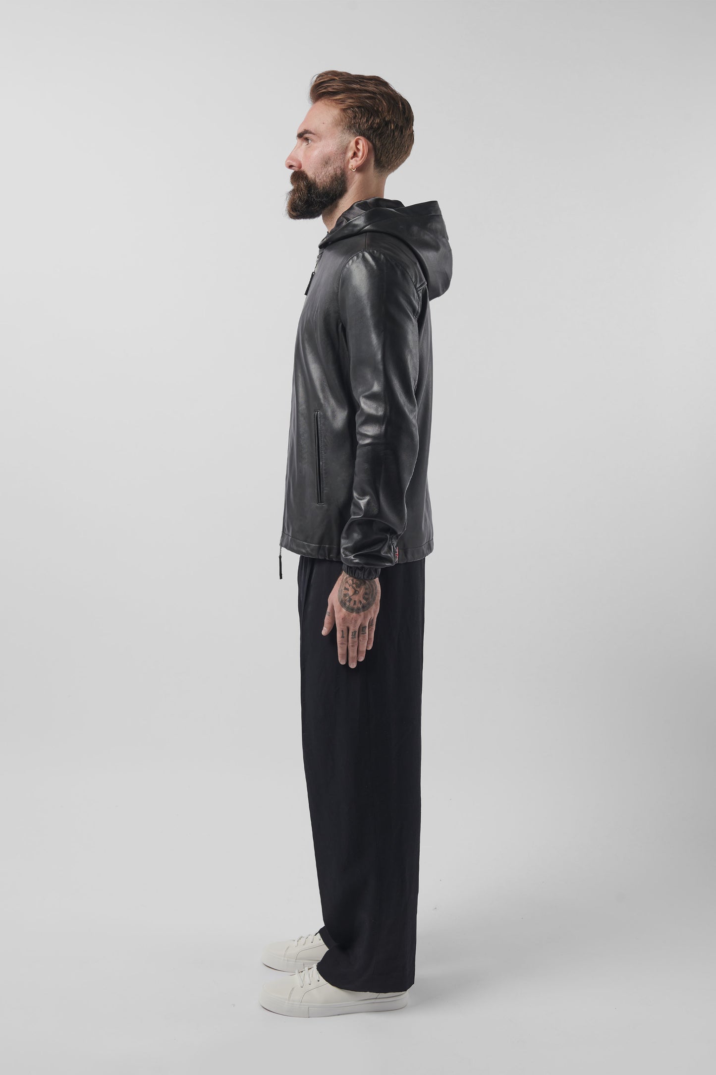 LEATHER ZIP UP HOODIE TALL (Man)